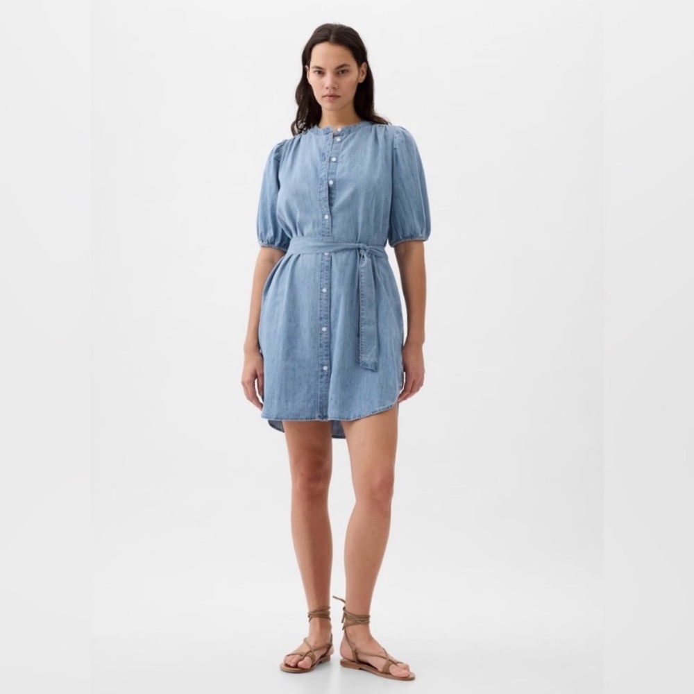 GAP Light Blue Denim Shirt Dress with Tie Belt